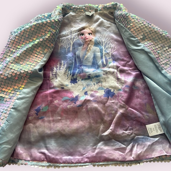 Girls Disney Frozen II All Over Large Sequin Sparkly Zip Up Jacket Elsa Lining - Picture 9 of 11